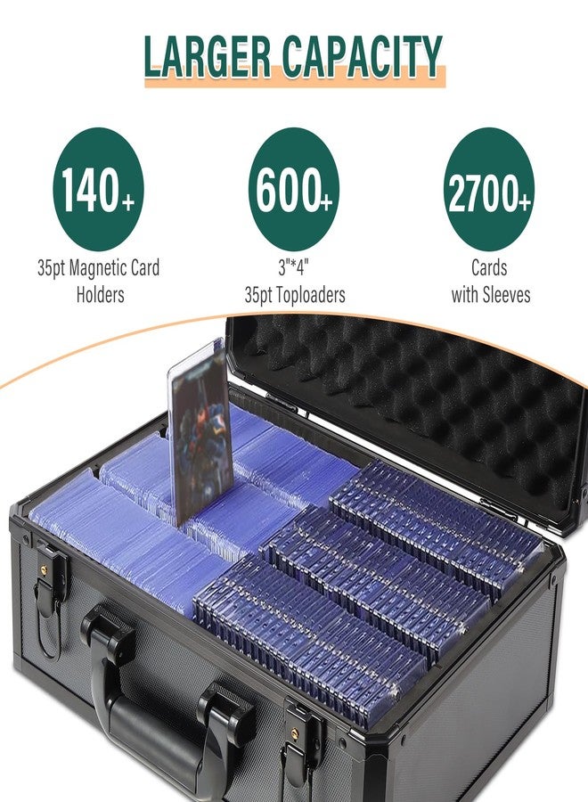 EcoVibe Trading Card Storage Box, Aluminum Alloy Card Case Holds 600+ Toploaders & One-Touch Holders, Sports Card Storage for 3" x 4" 35pt Rigid Card Holders(Black) - Image 5
